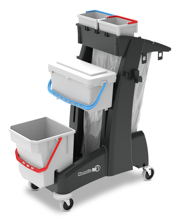 Numatic MM8 Multi-Matic janitorial cleaning trolley with twin mop buckets and storage