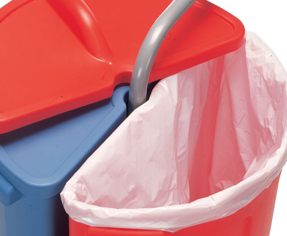 Integrated waste bag holder and rim detail on Numatic NC2R compact cleaning cart