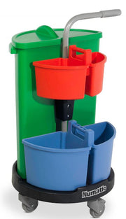 Numatic NC3R compact carousel cleaning trolley with waste bin and colour-coded caddies for commercial cleaning