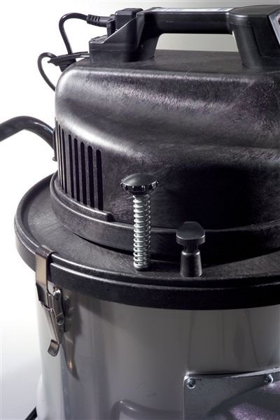 Detailed view of the Numatic NTD2003 hose connection point and cable management