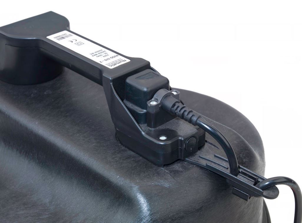 Close-up of the handle and power switch on the Numatic NVDQ570 industrial dry vacuum