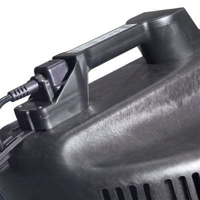 Close-up of the handle and power switch on the Numatic NVQ570 industrial dry vacuum