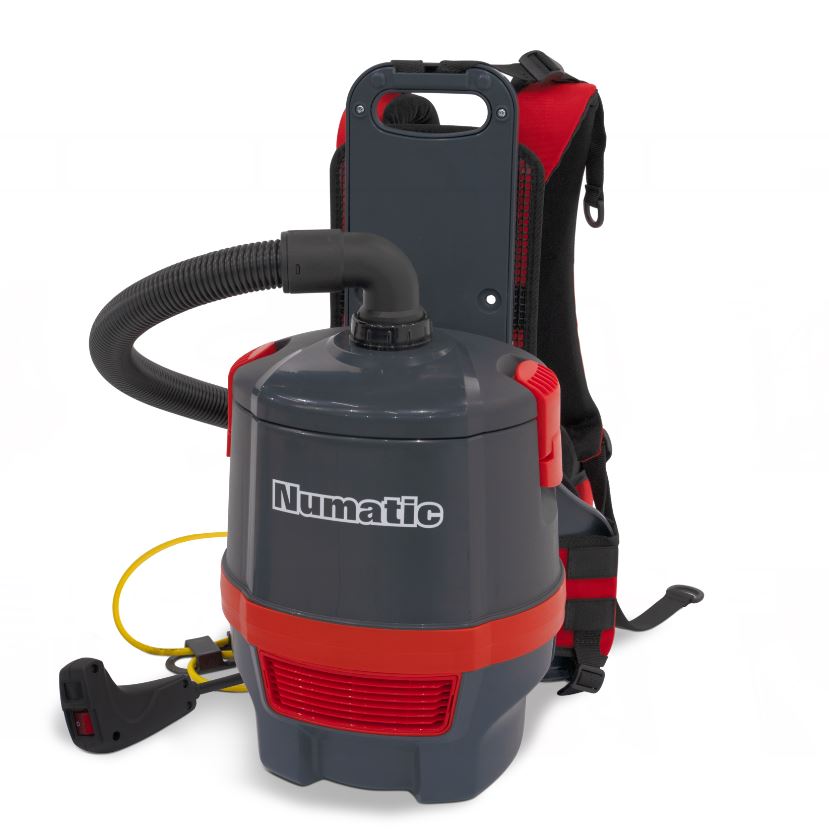 Adjustable harness system on Numatic RSV150 backpack vacuum for comfort