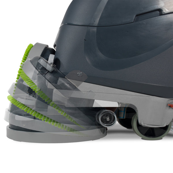 Close-up of the TT4045G brush deck and scrubbing mechanism