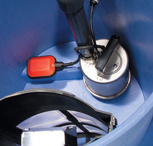 Close-up of the pump-out hose connection on the Numatic WV1800AP flood vac